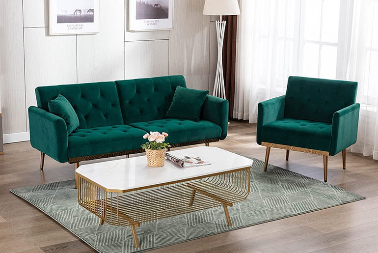 green futon sofa in living room